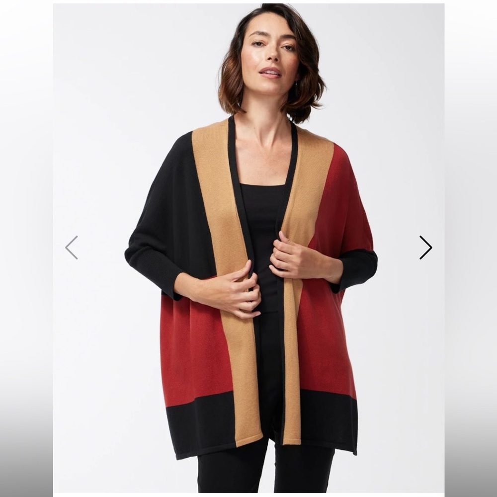 Chico's Elegant Black, Red, and Tan Cardigan